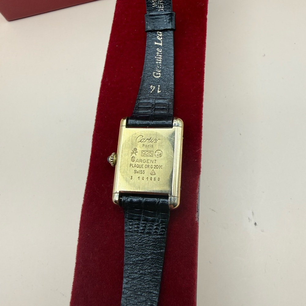 Cartier Tank Style With Black Dial, Solid Sterling Silver Plated in 18k Gold - Picture 4 of 16